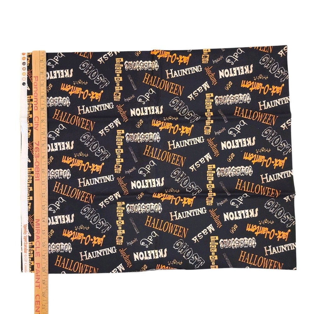 NEW Wilmington HALLOWEEN TRICK or TREAT WORDS BLACK 100% Cotton Fabric